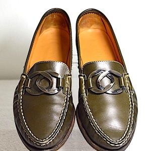 Olive Green Contrast Stitching Driving Flats Made in Italy 🇮🇹